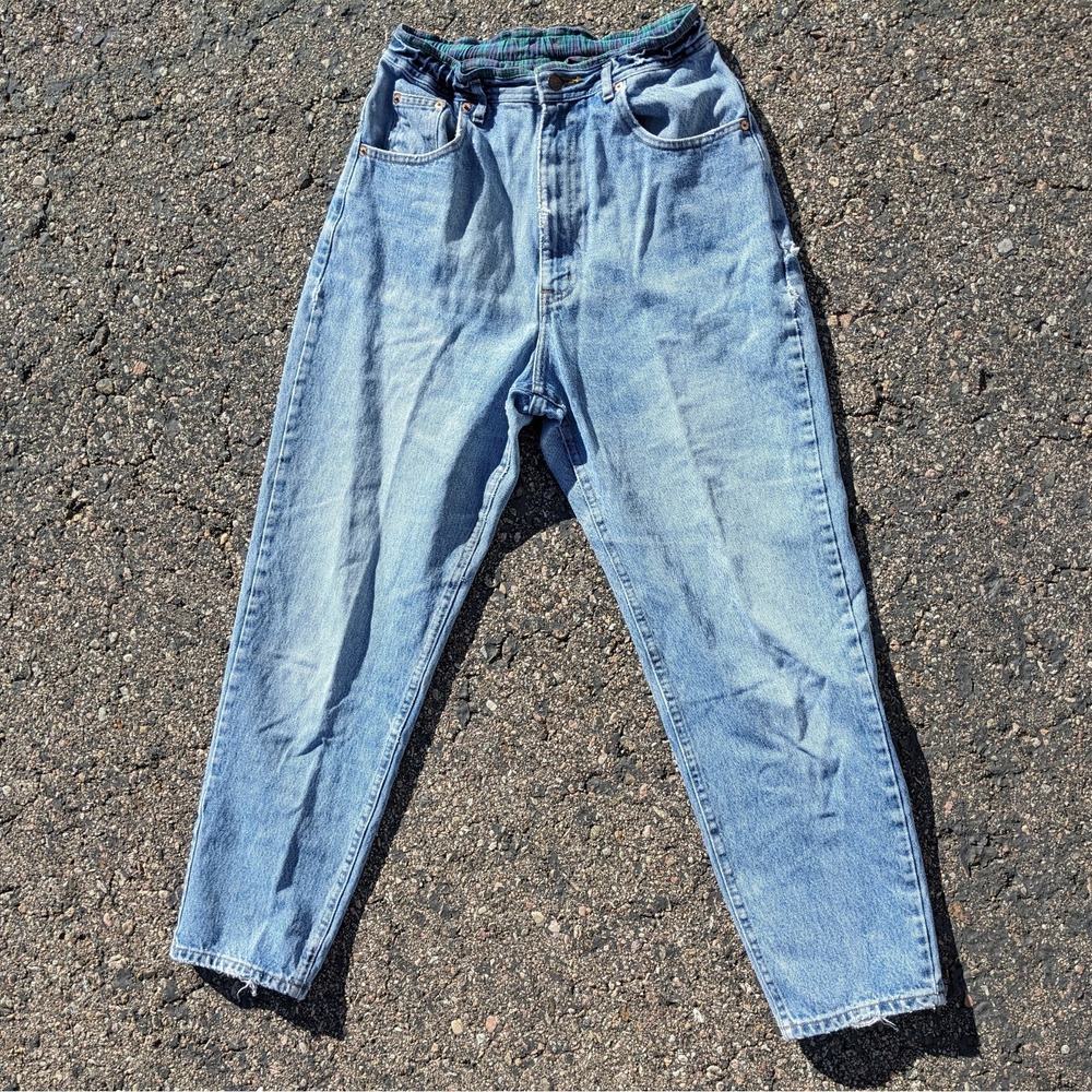 Vintage 90s High Waisted Mom Jeans Plaid Trim Grunge Light Denim Women's 12 27"